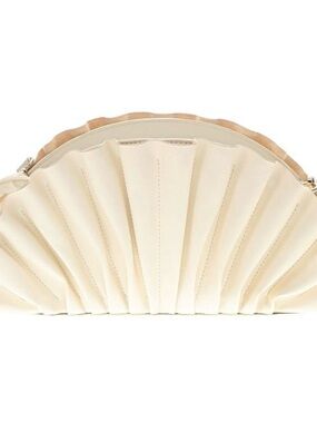 Pleated Cream Crossbody Bag - Elegant Fan-Style Shoulder Bag